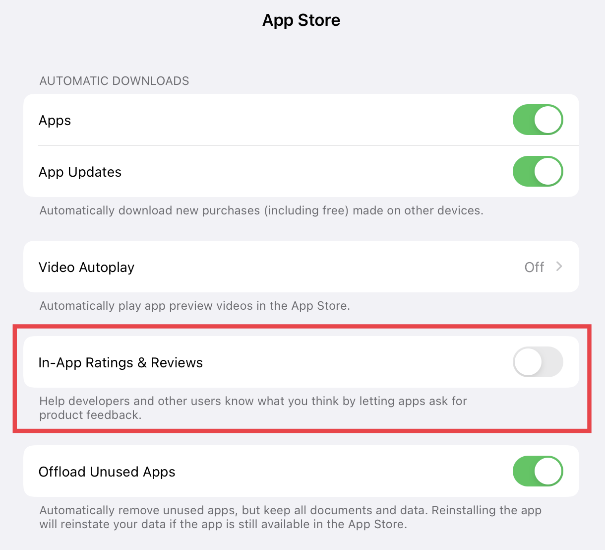Disable app store review prompts